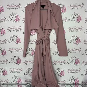 Revamped coat jacket cardigan wrap with waist tie belt dusty rose blush pink